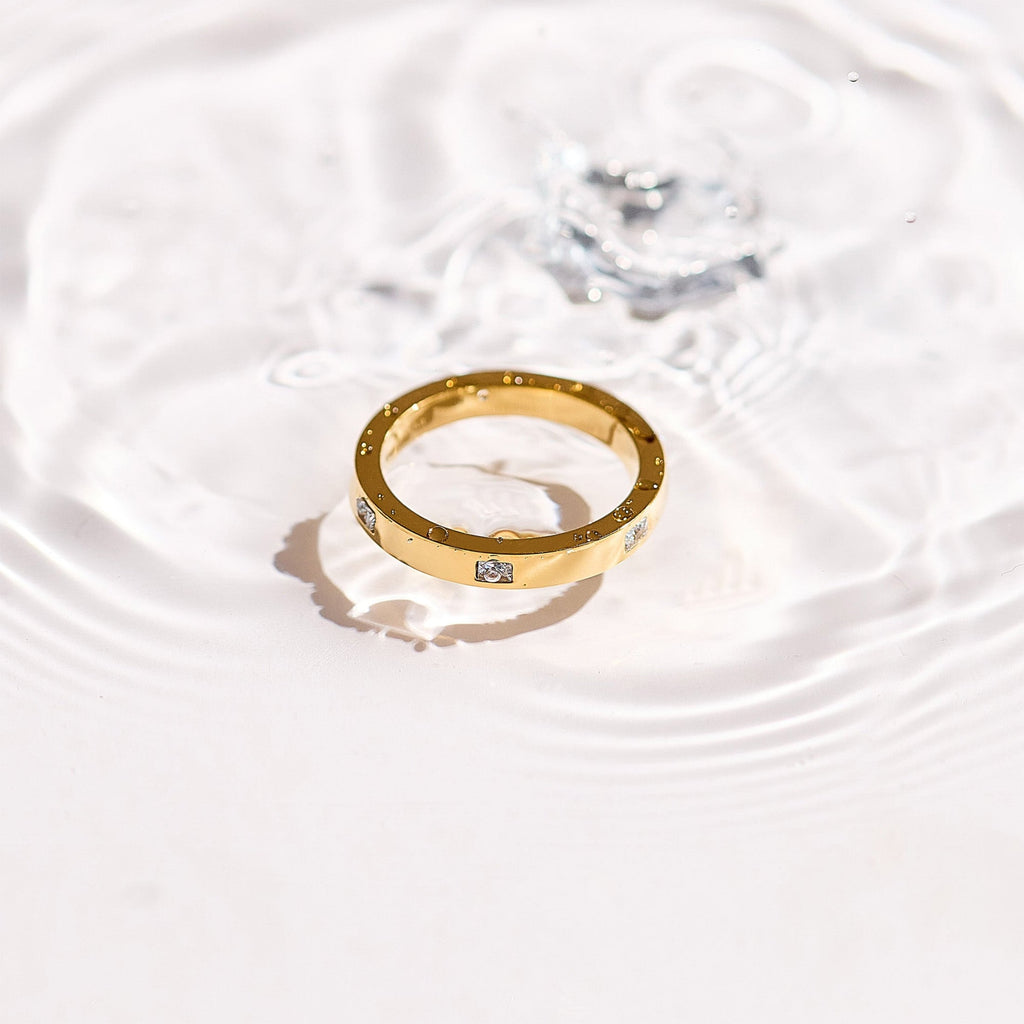 Square Crystal Flat Band Ring