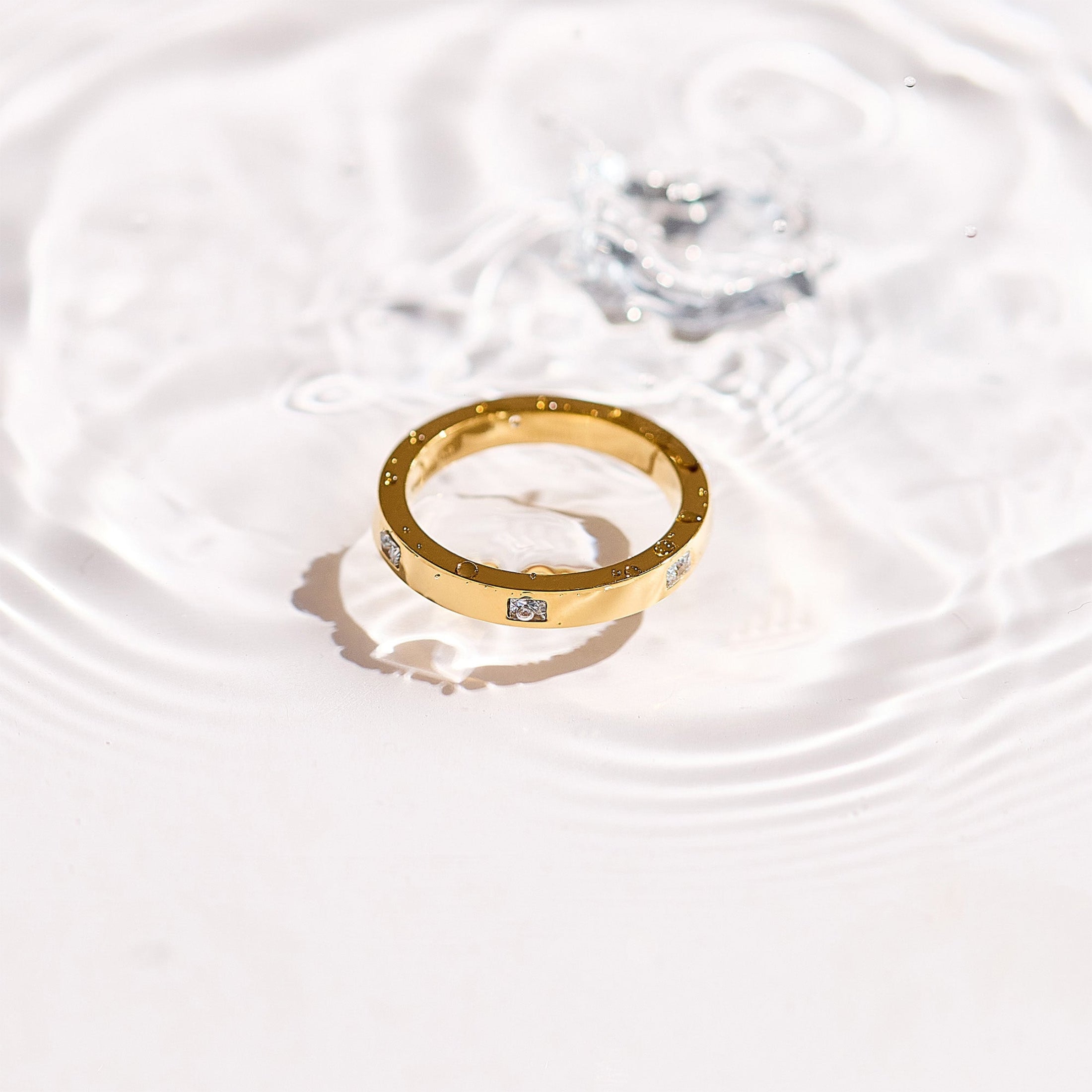 Square Crystal Flat Band Ring