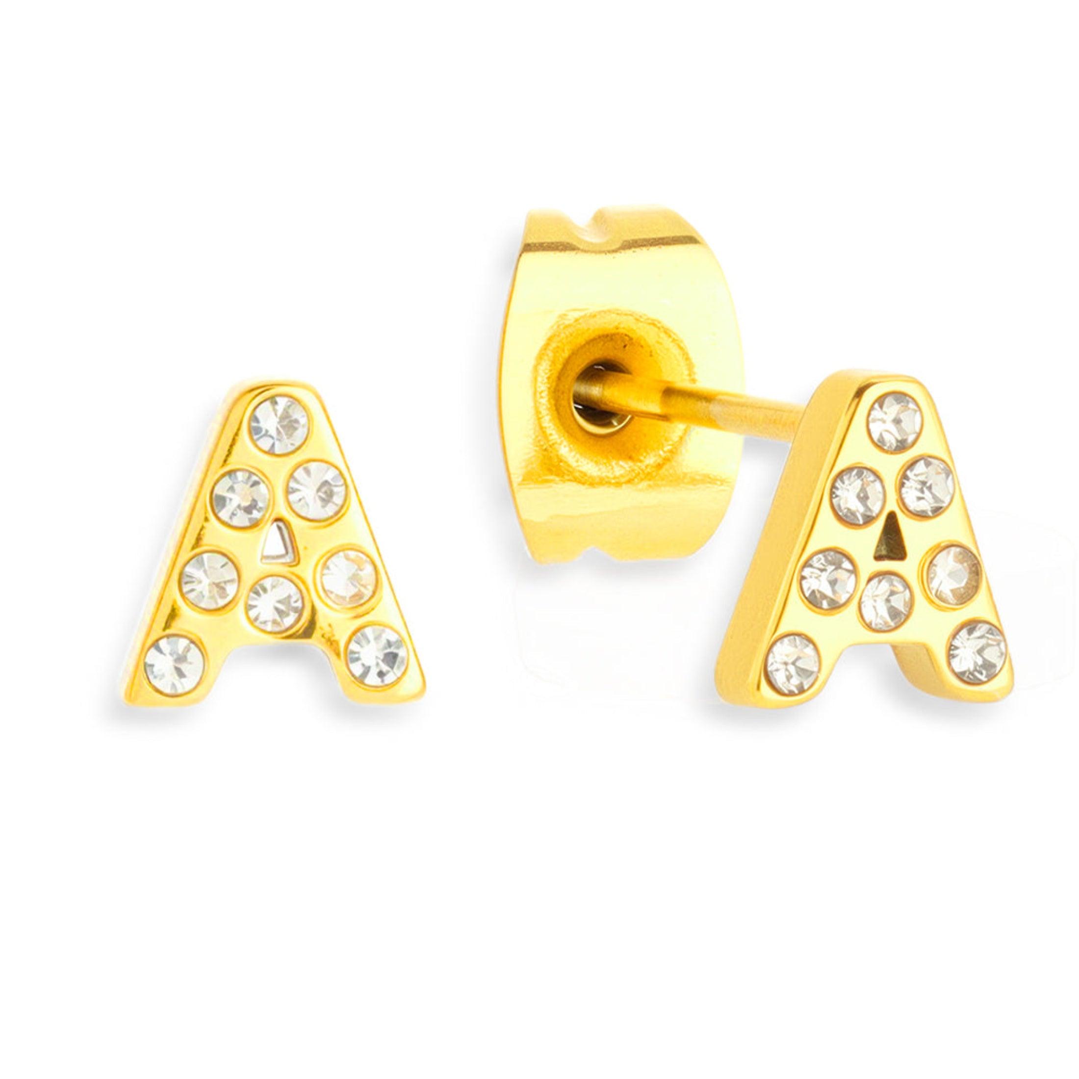 Crystal Initial Stud Earrings - Vantage Jewelry