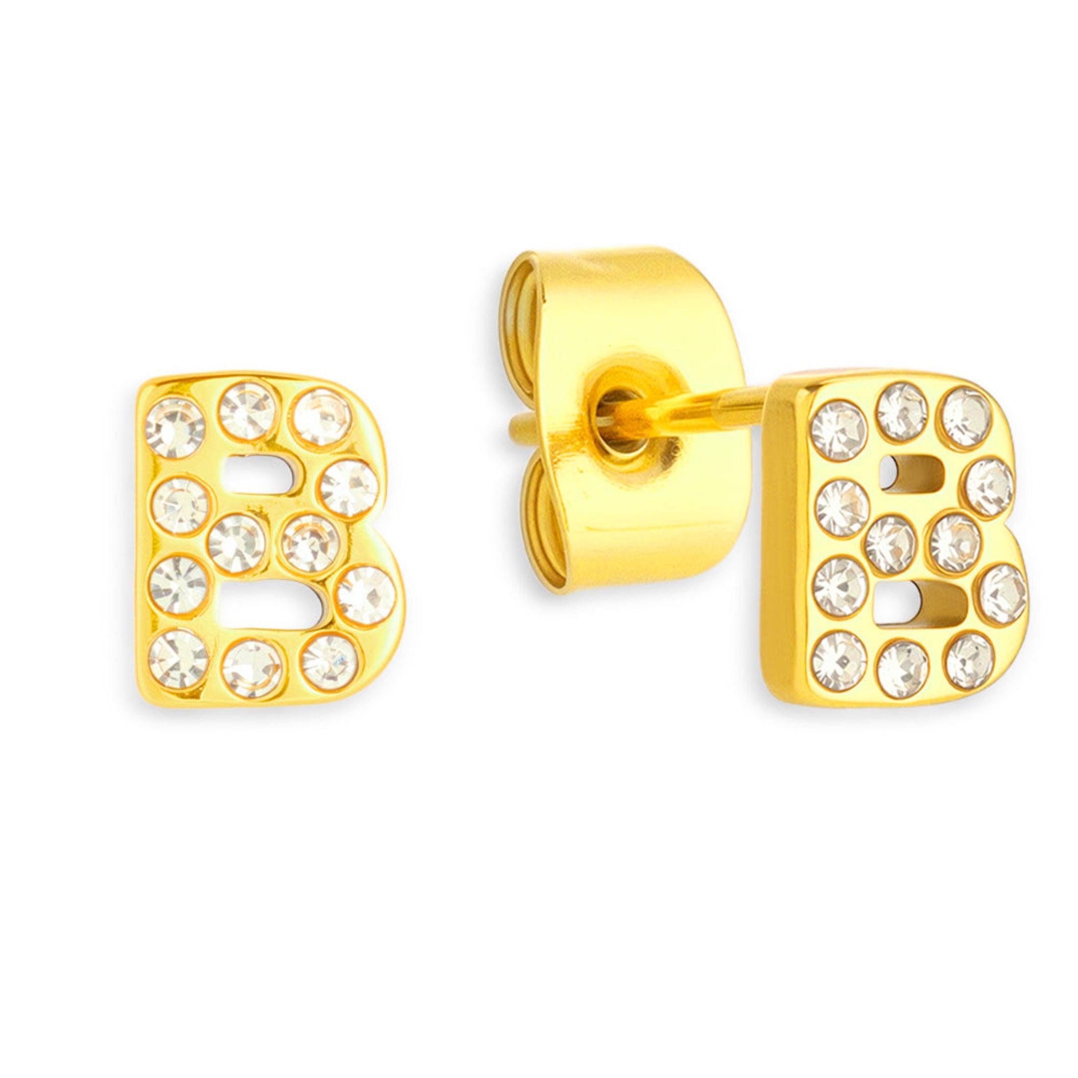 Crystal Initial Stud Earrings - Vantage Jewelry