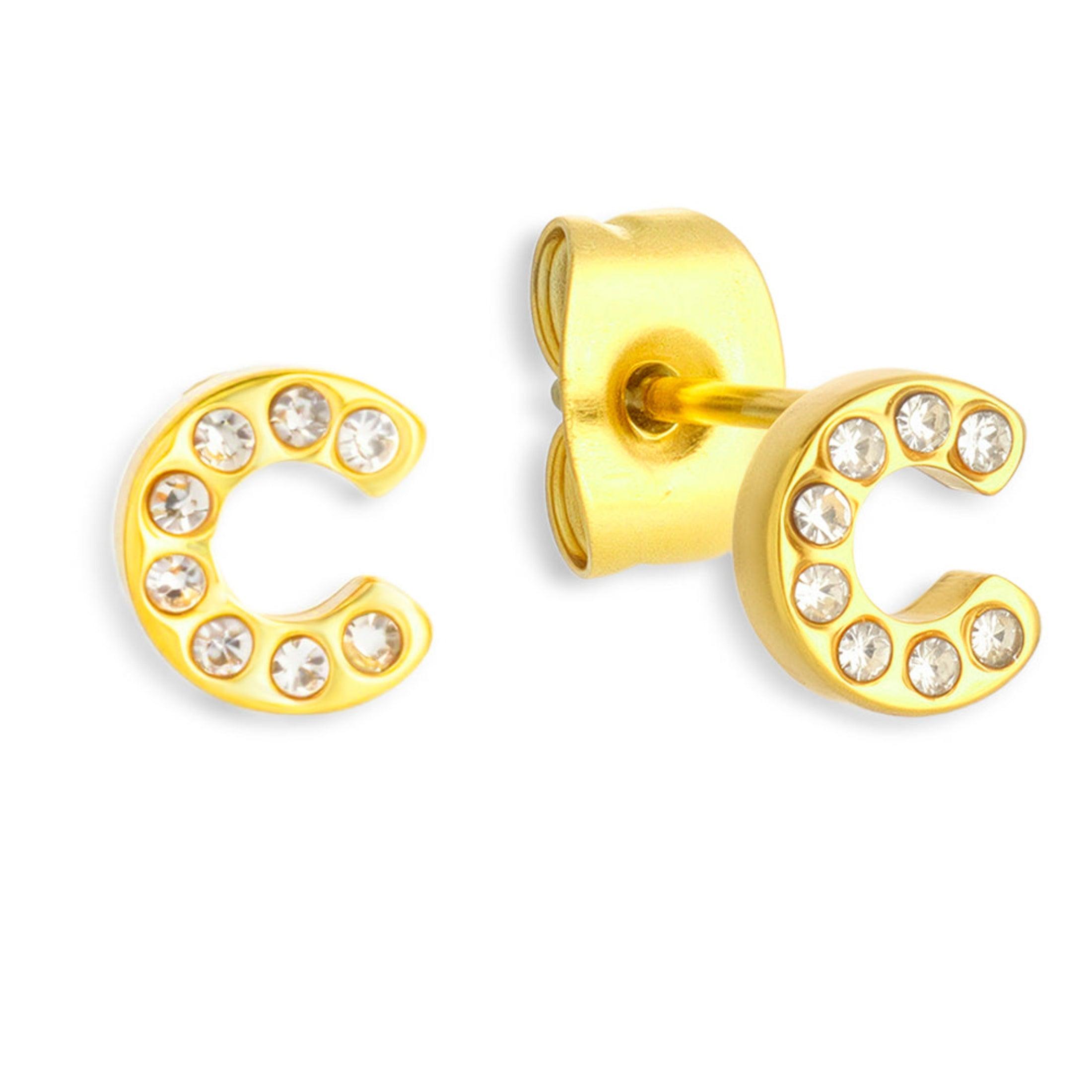 Crystal Initial Stud Earrings - Vantage Jewelry