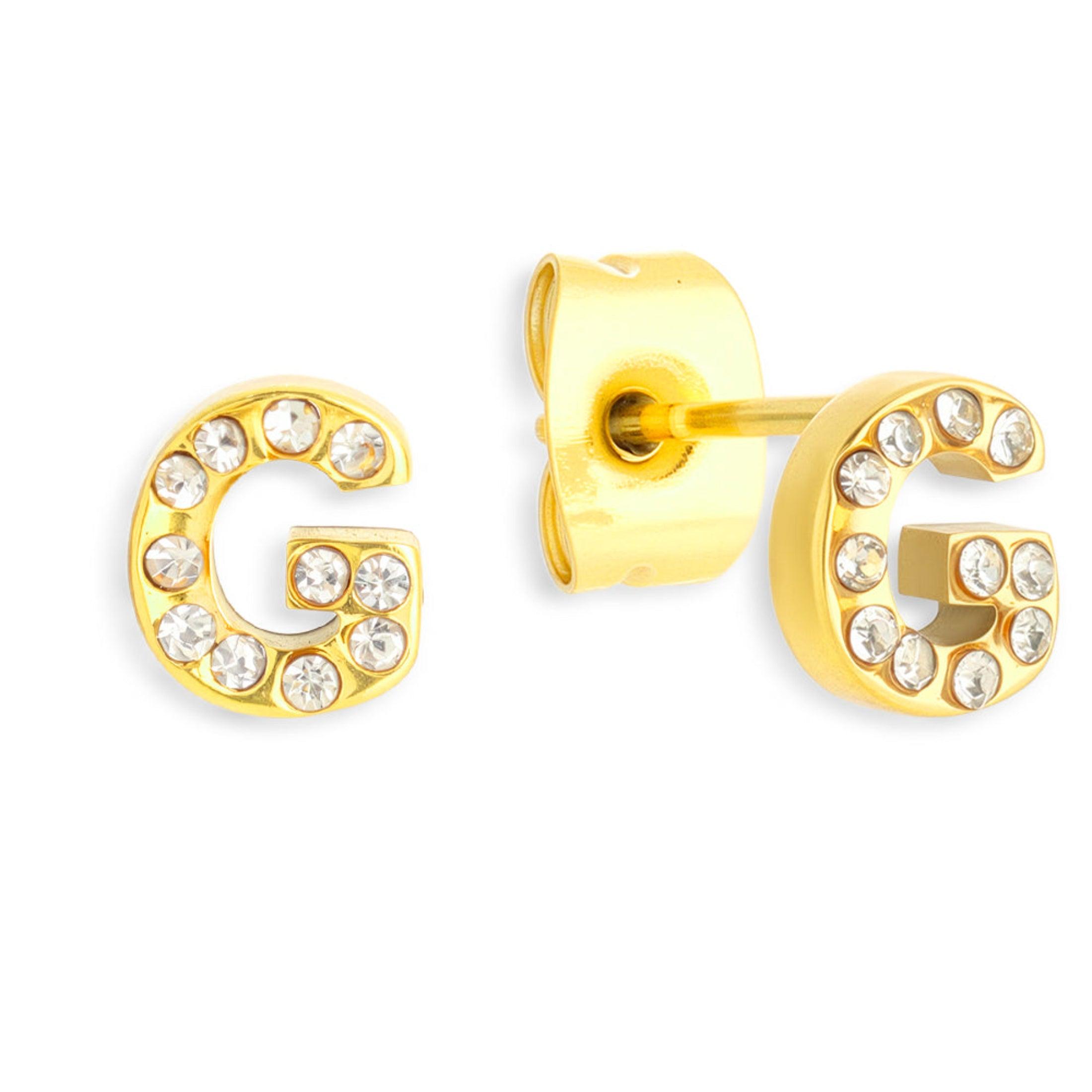 Crystal Initial Stud Earrings - Vantage Jewelry