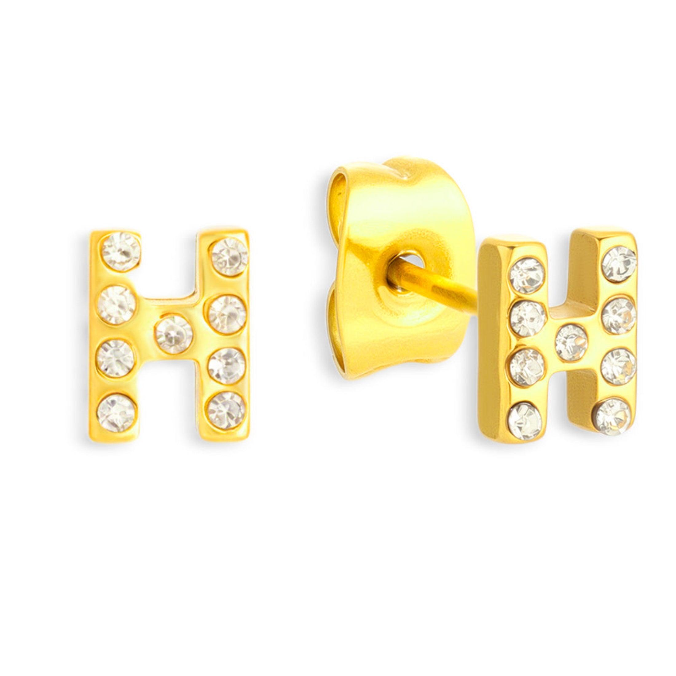 Crystal Initial Stud Earrings - Vantage Jewelry
