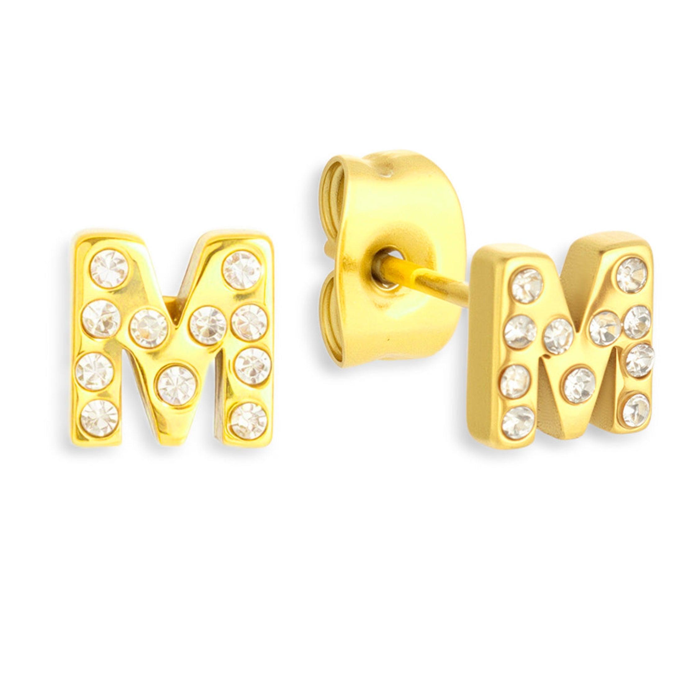 Crystal Initial Stud Earrings - Vantage Jewelry