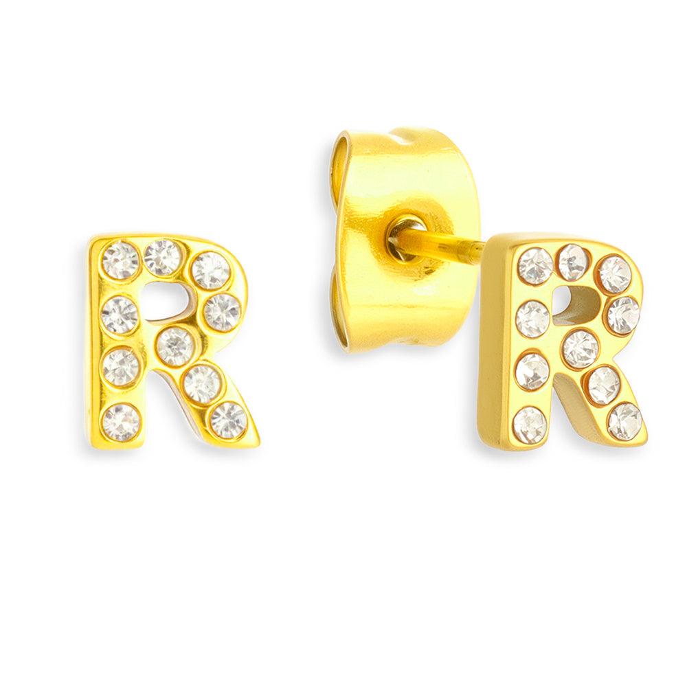 Crystal Initial Stud Earrings - Vantage Jewelry