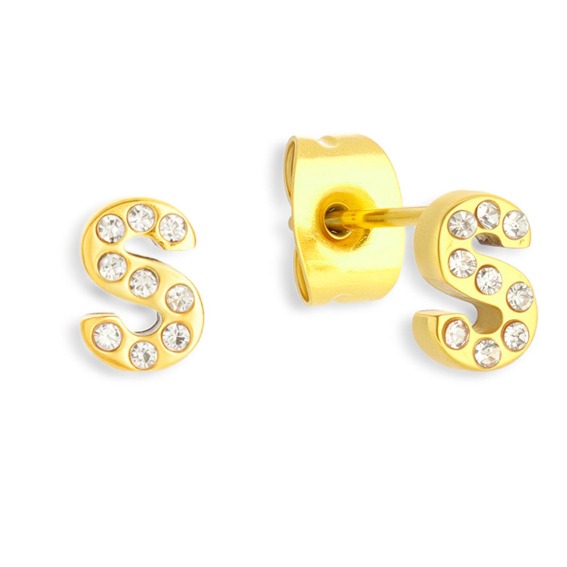 Crystal Initial Stud Earrings - Vantage Jewelry