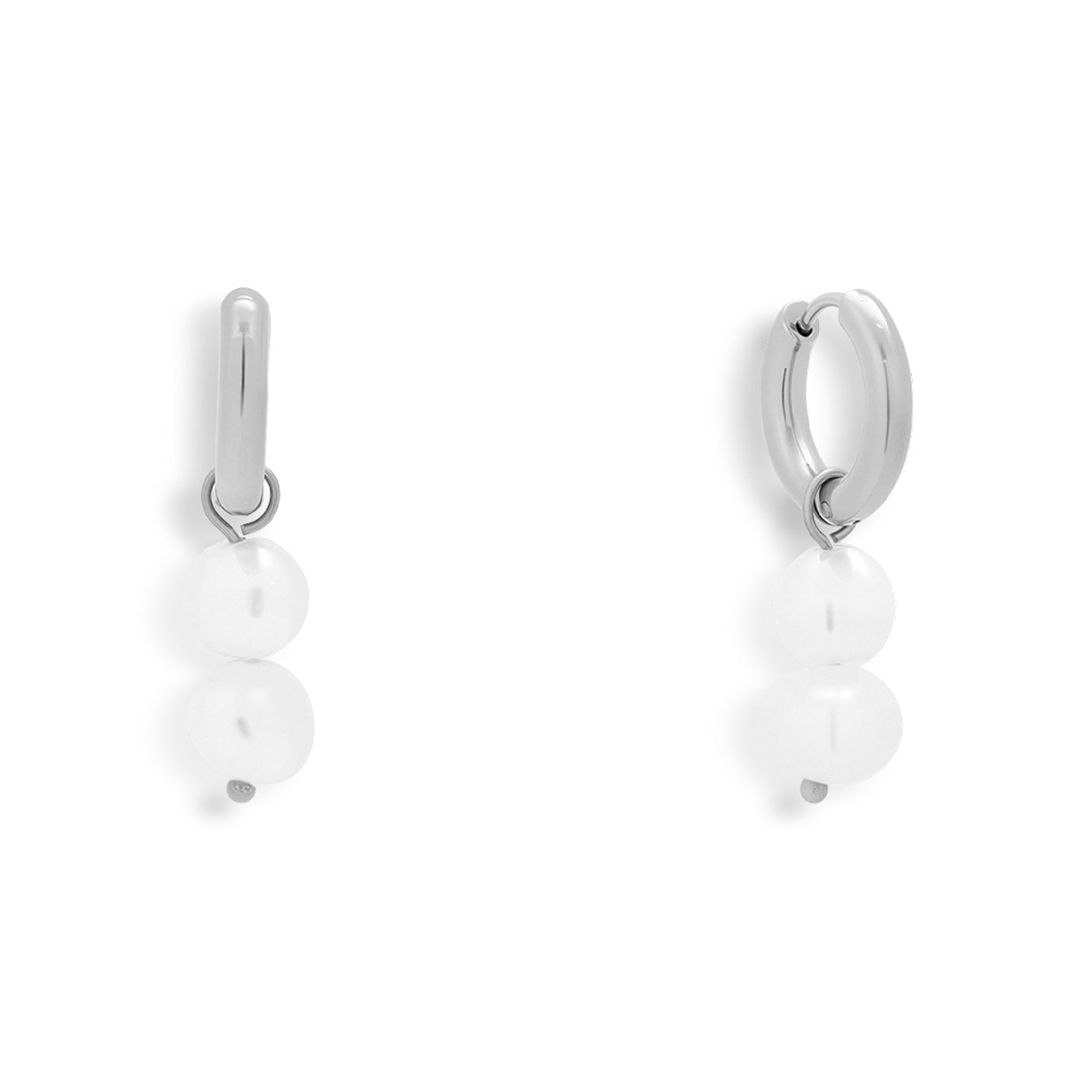 Double Pearl Drop Hoop Earrings - Vantage Jewelry