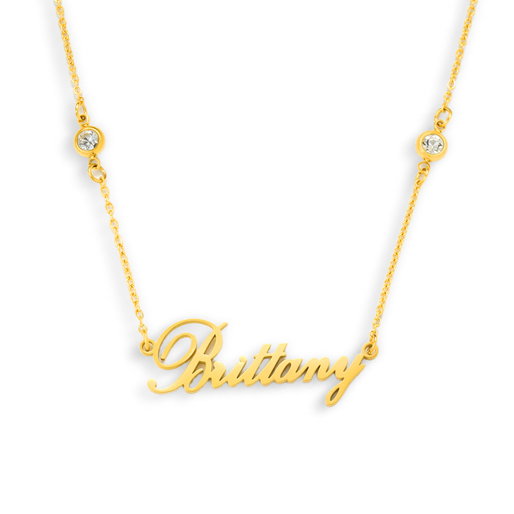 Custom/Personalized Nameplate with Gemstone Accents Necklace - Vantage Jewelry