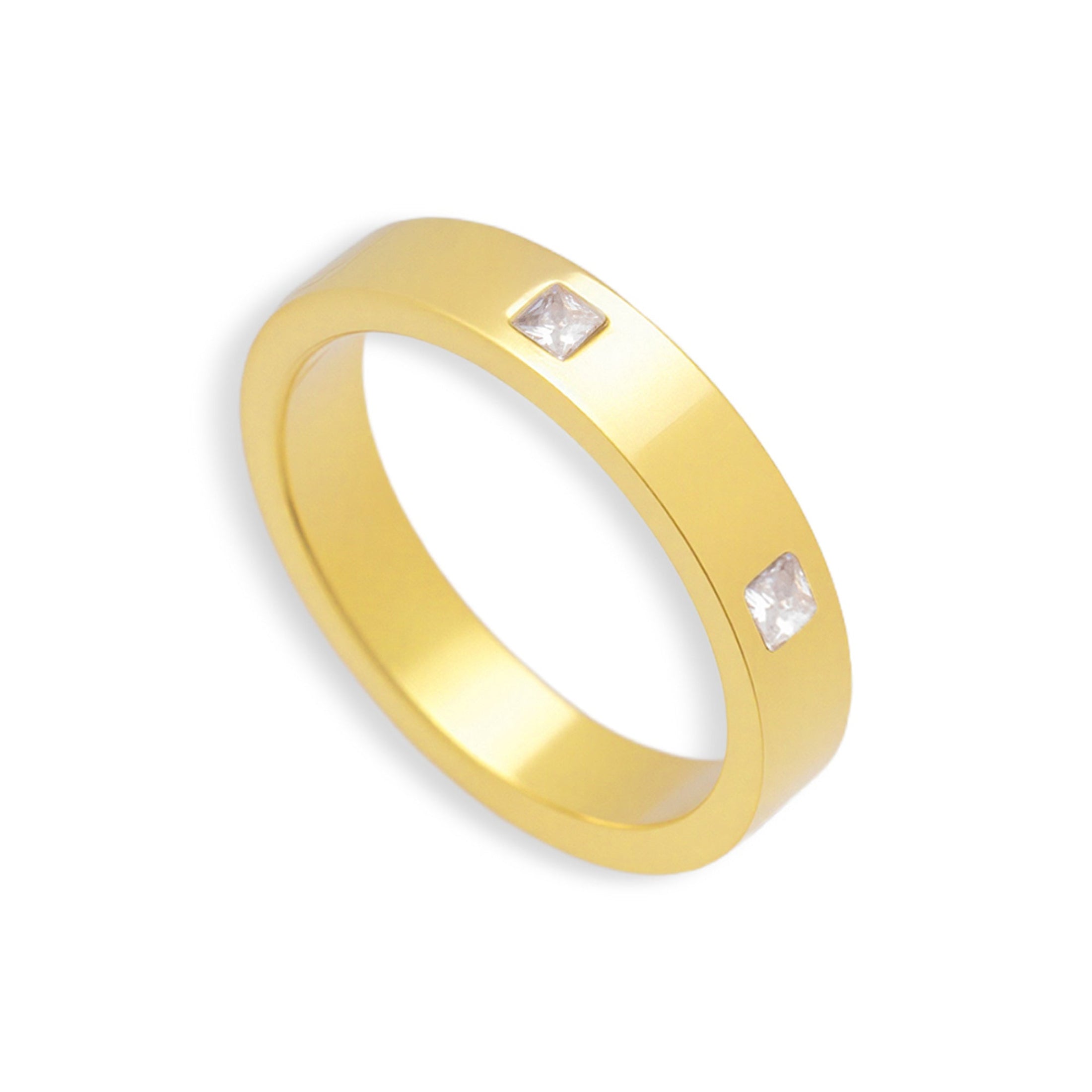 Square Crystal Flat Band Ring - Vantage Jewelry
