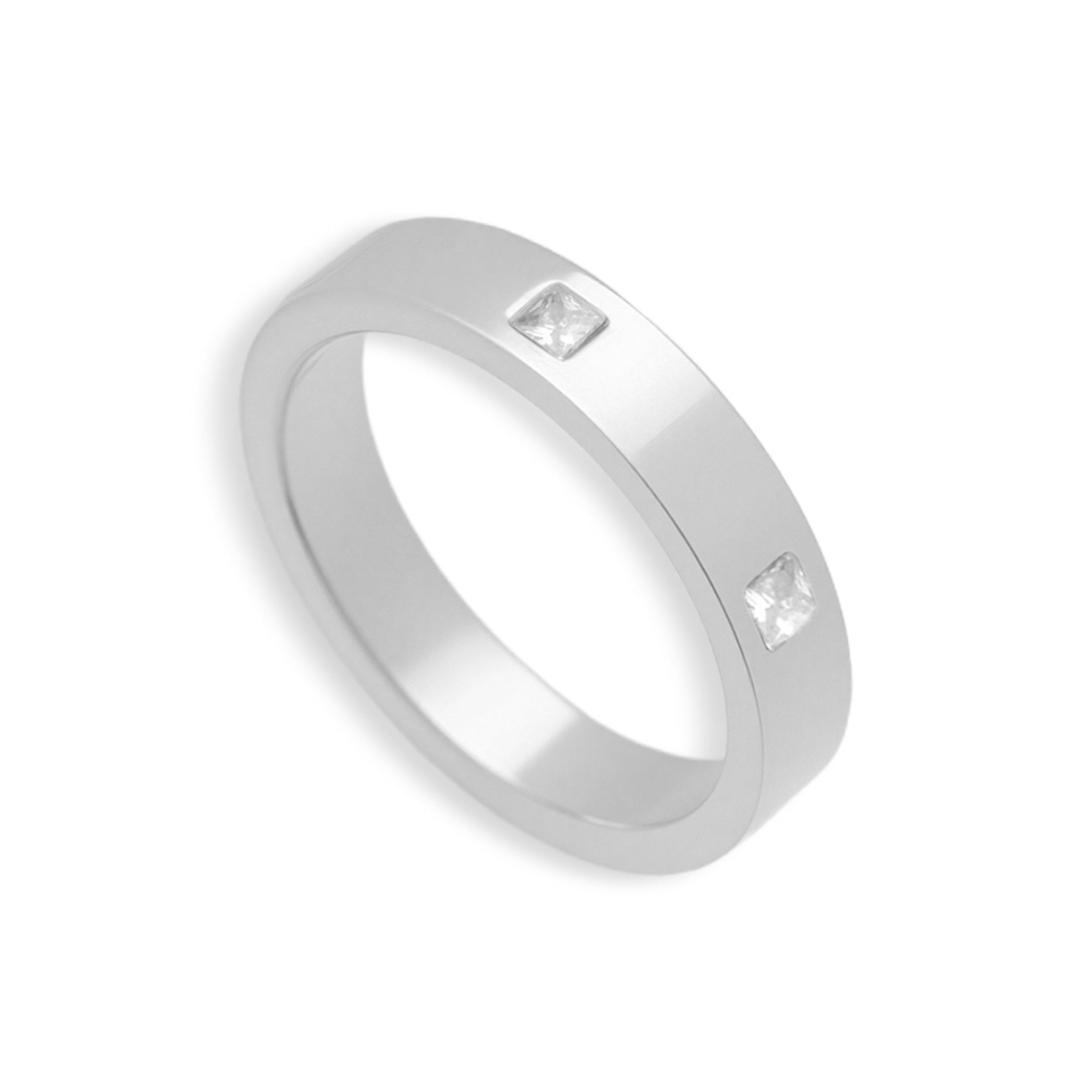 Square Crystal Flat Band Ring - Vantage Jewelry