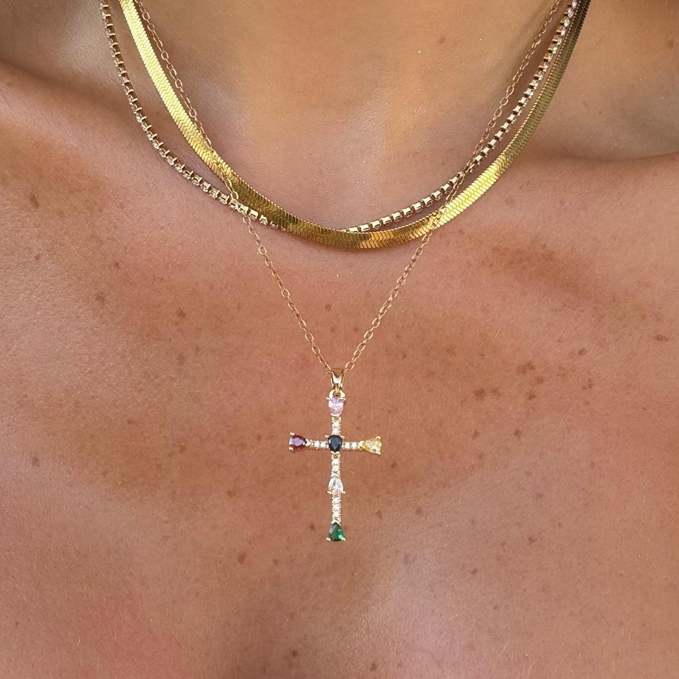 Rainbow Blessings Cross Necklace - Vantage Jewelry