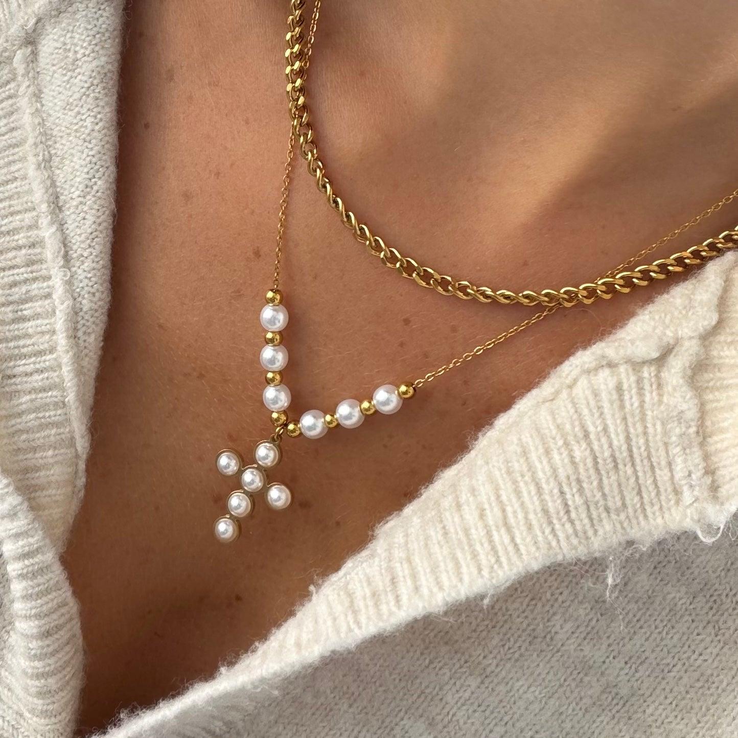 Pearly Blessing Cross Necklace - Vantage Jewelry