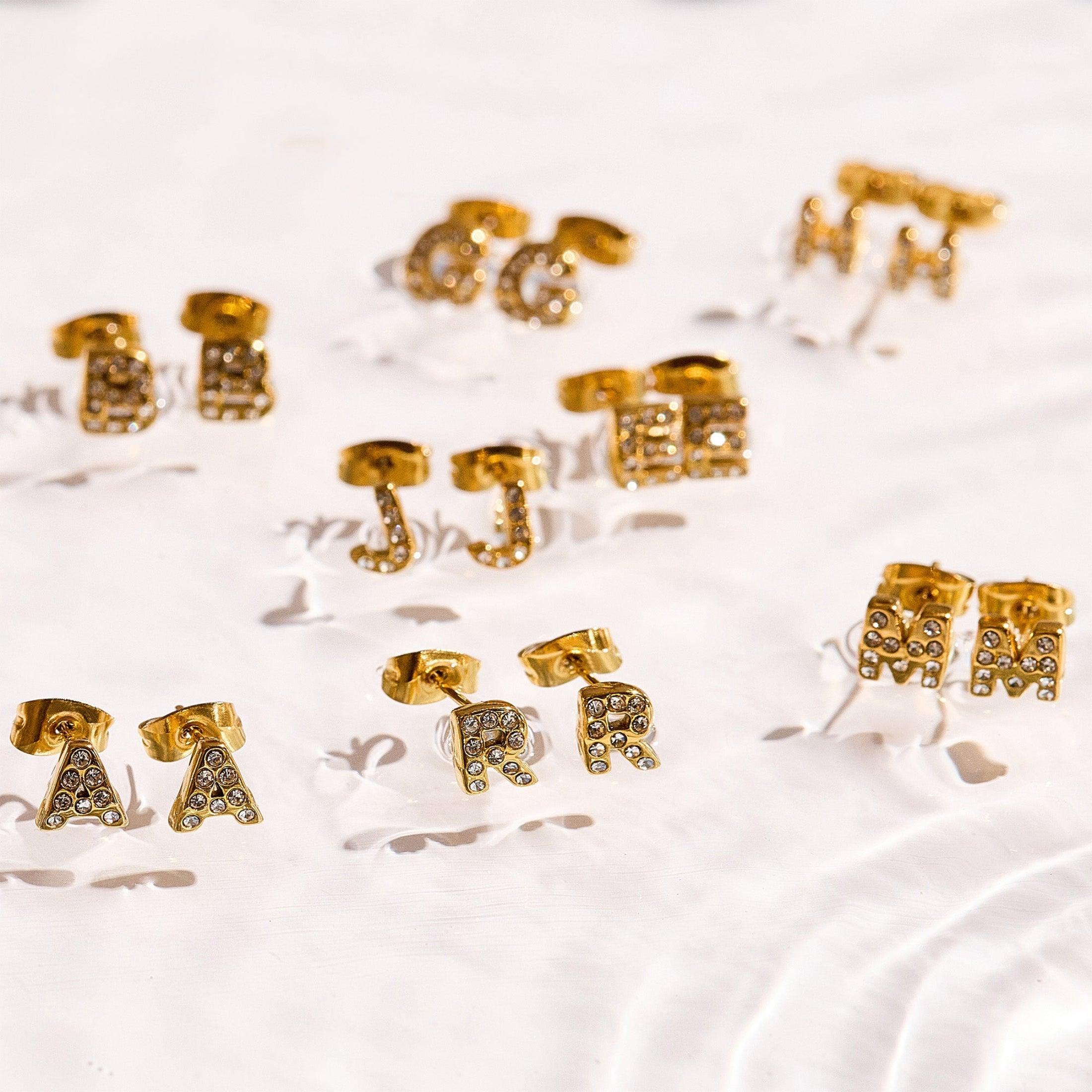 Crystal Initial Stud Earrings