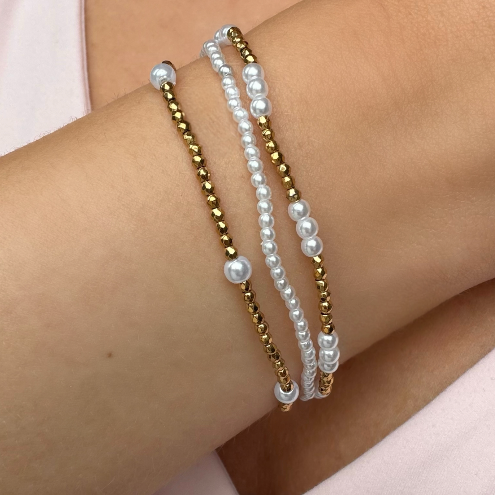 Pearl Flow Beaded Bracelet 3 Piece Set - Vantage Jewelry